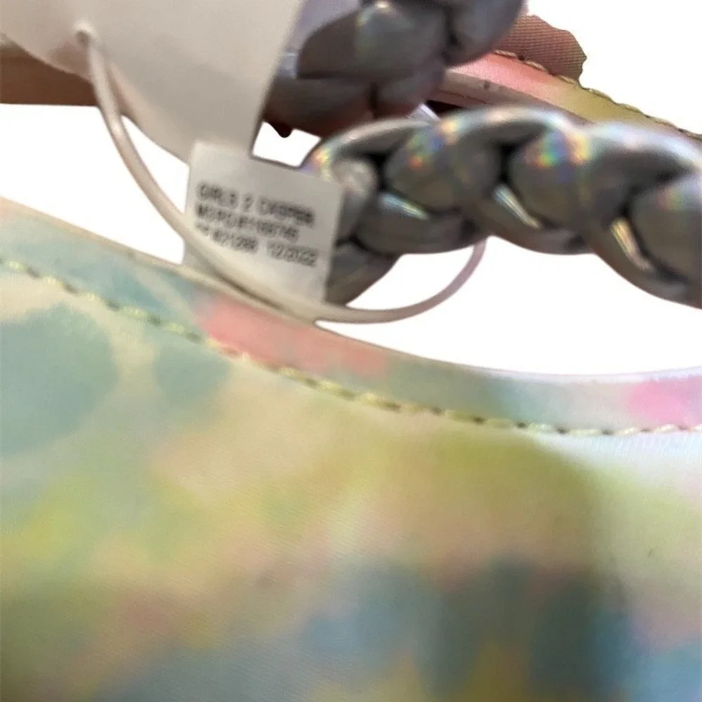Nordstrom‎ Slide Sandals Girls US 2 Rainbow Tie-Dye Silver Braided Straps